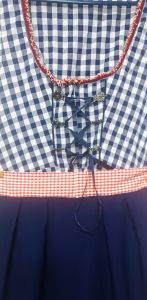 Adult Female Costumes to Hire - German Navy Gingham dress & navy apron - XL